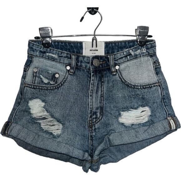One Teaspoon Womens Mid Waist Bandits Distressed Denim Shorts Size 28 Blue Casua - Picture 1 of 16